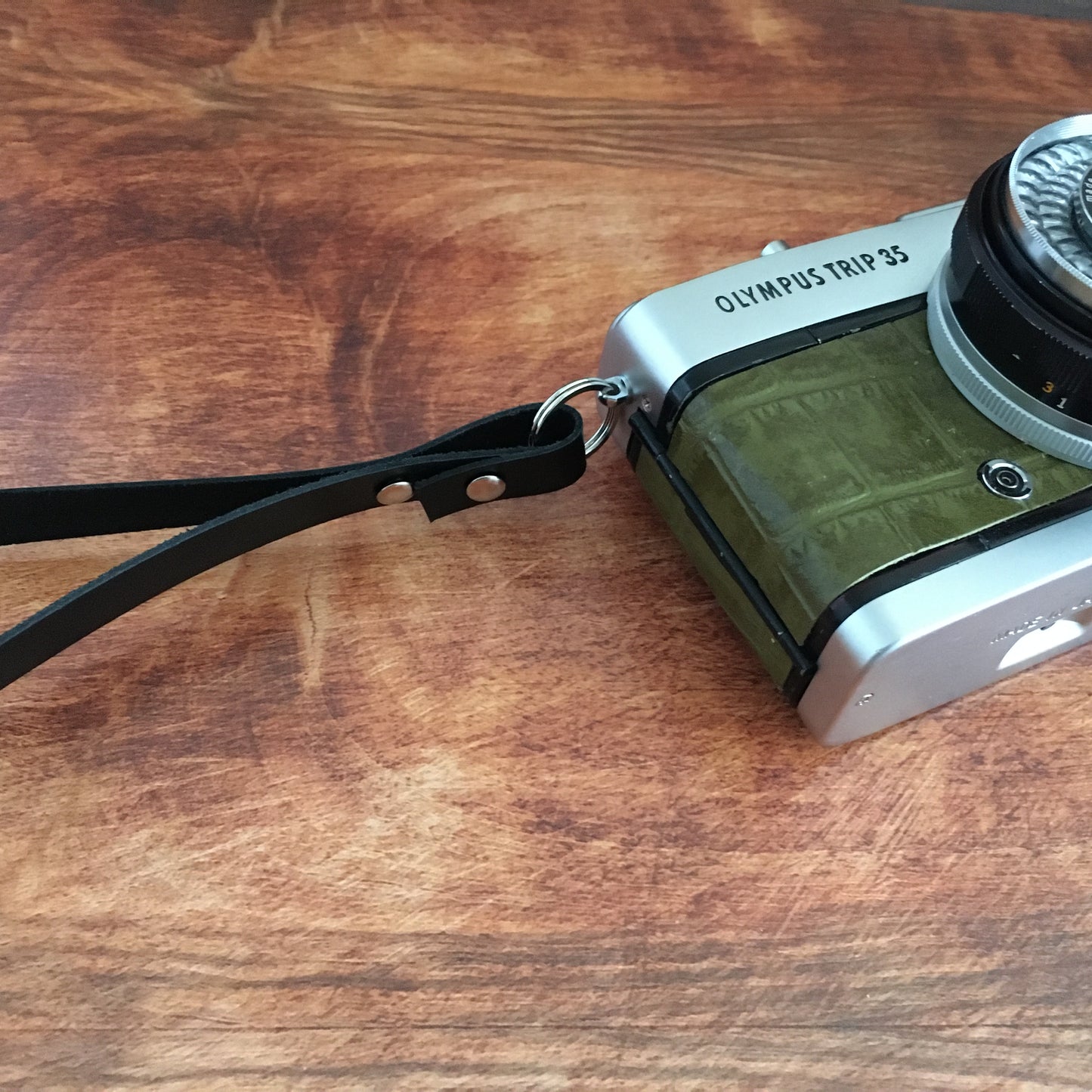 Olympus TRIP35 with crocodile stamped matcha green leather