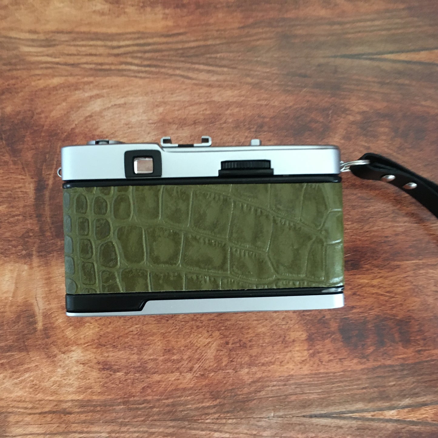 Olympus TRIP35 with crocodile stamped matcha green leather