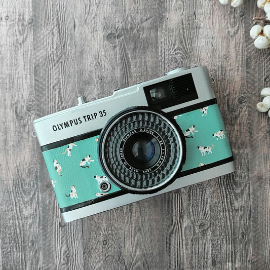 Vintage Film Camera Olympus Trip 35 35mm | Green Cat Pattern