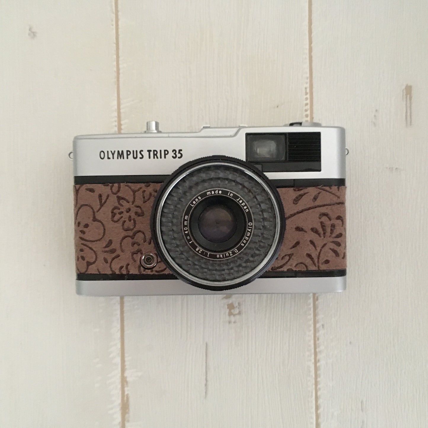 Olympus  TRIP35  with botanical pattern brown suede leather