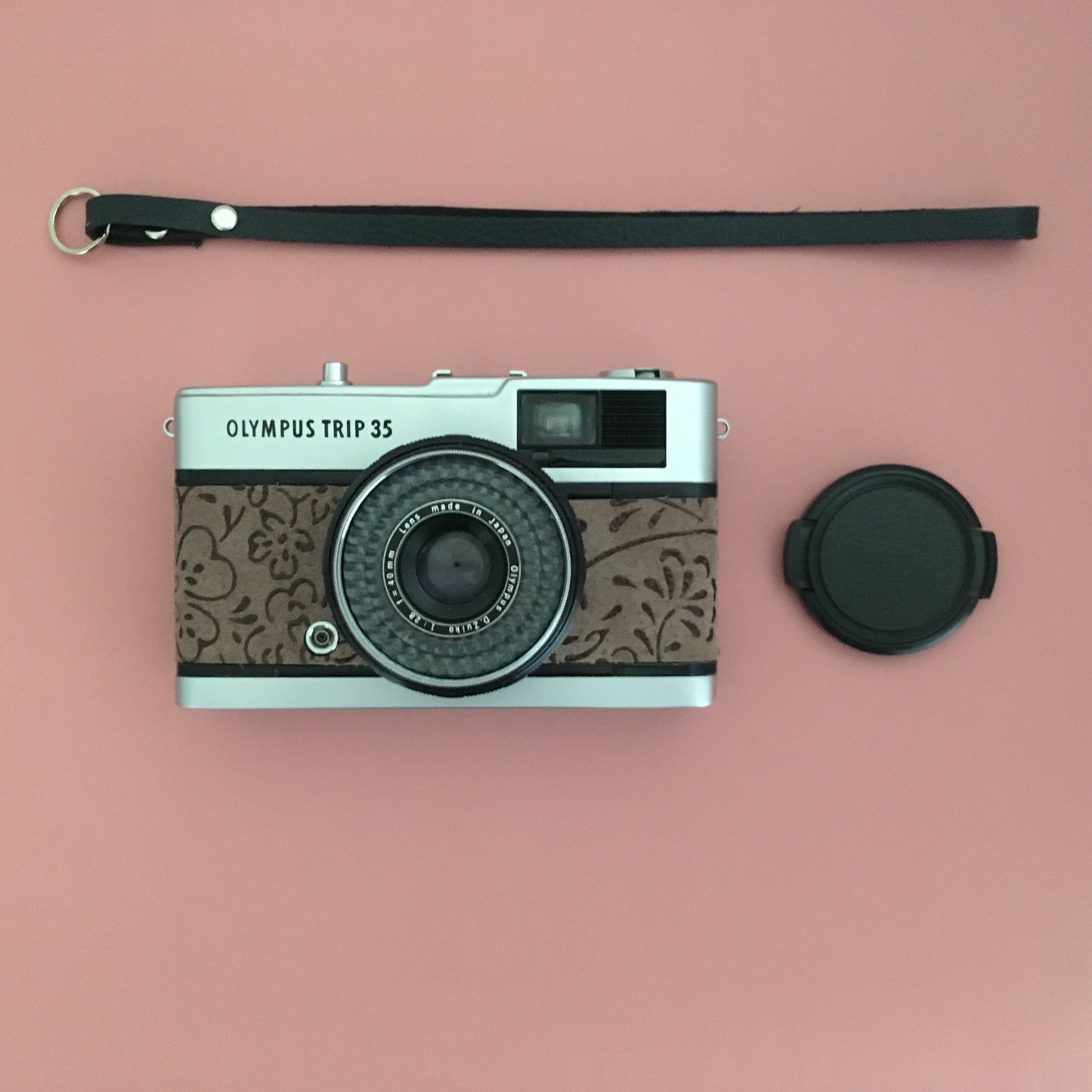Olympus  TRIP35  with botanical pattern brown suede leather