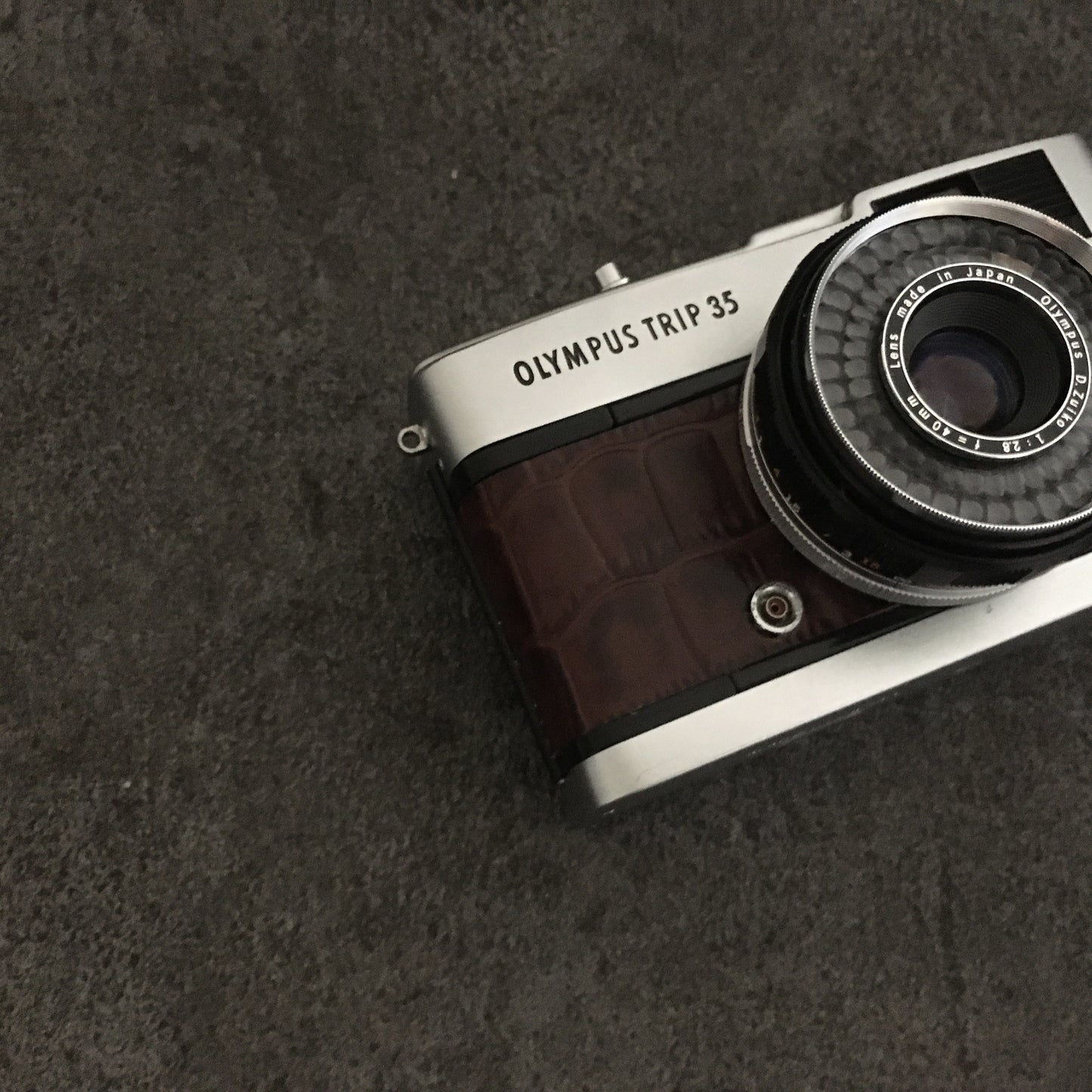 Olympus TRIP35  with crocodile stamped brown leather