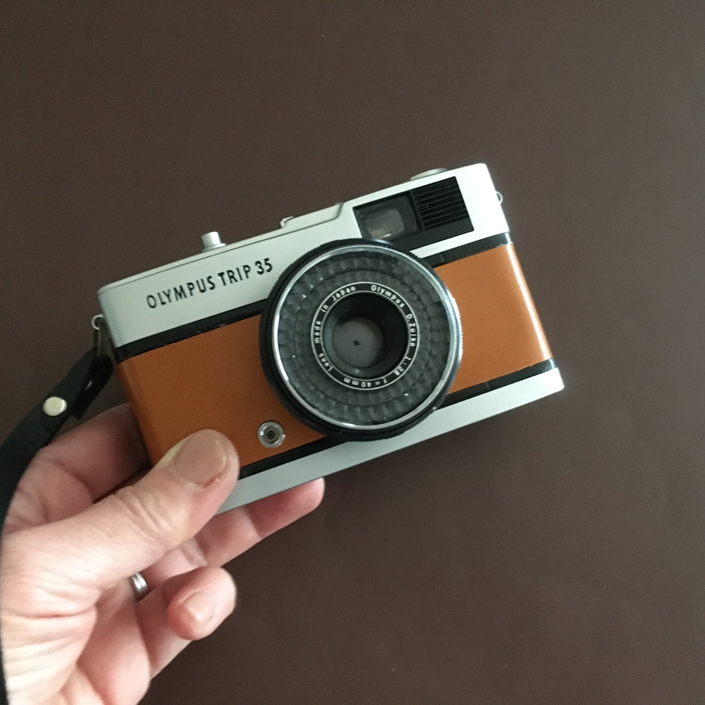 Olympus TRIP35  with caramel smooth leather