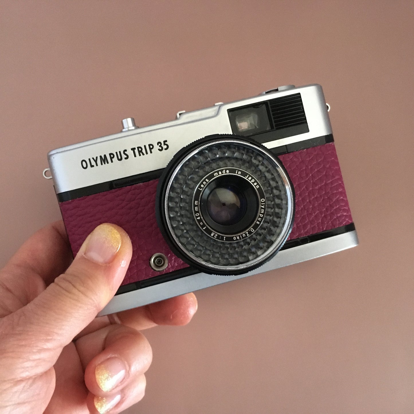 Olympus TRIP35 with raspberry leather