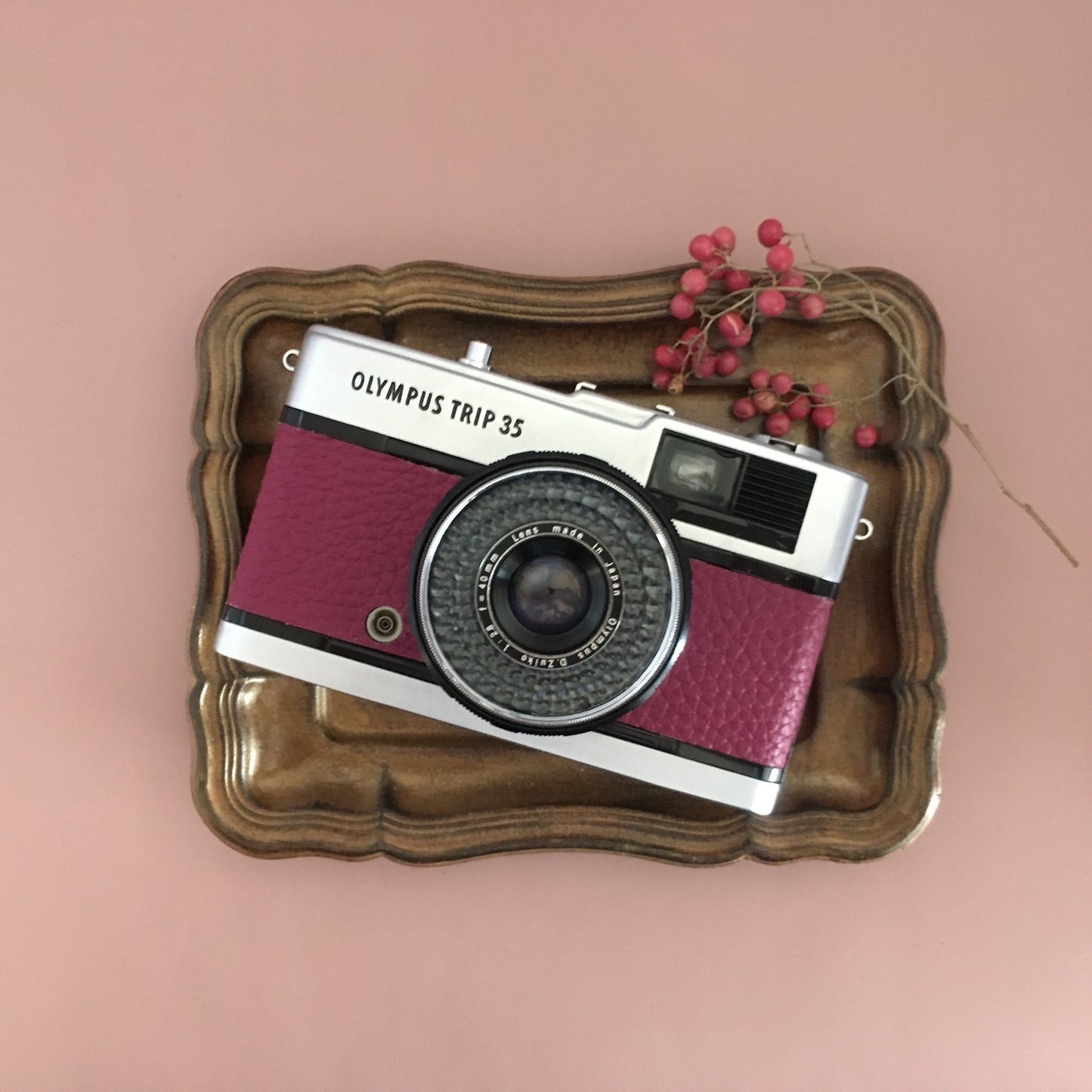 Olympus TRIP35 with raspberry leather
