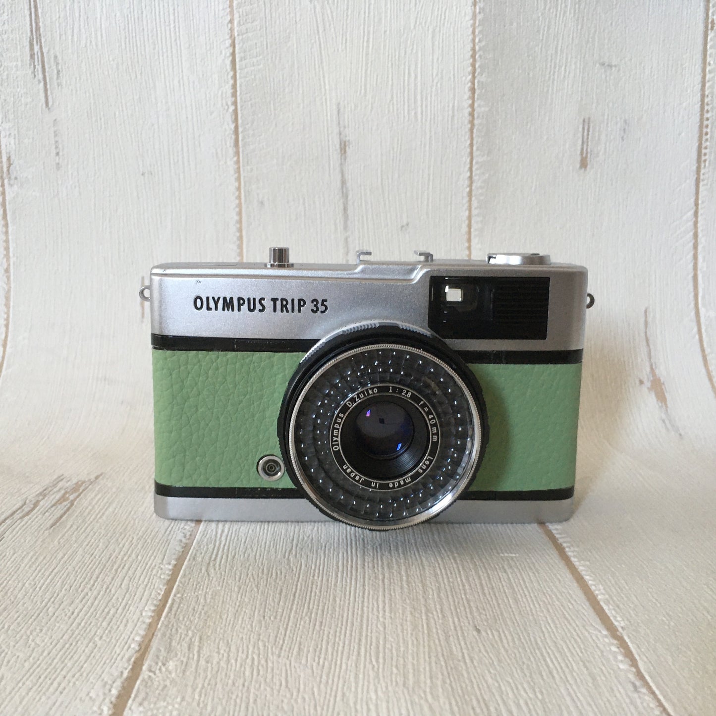 Olympus TRIP35  with wasabi green shrink leather