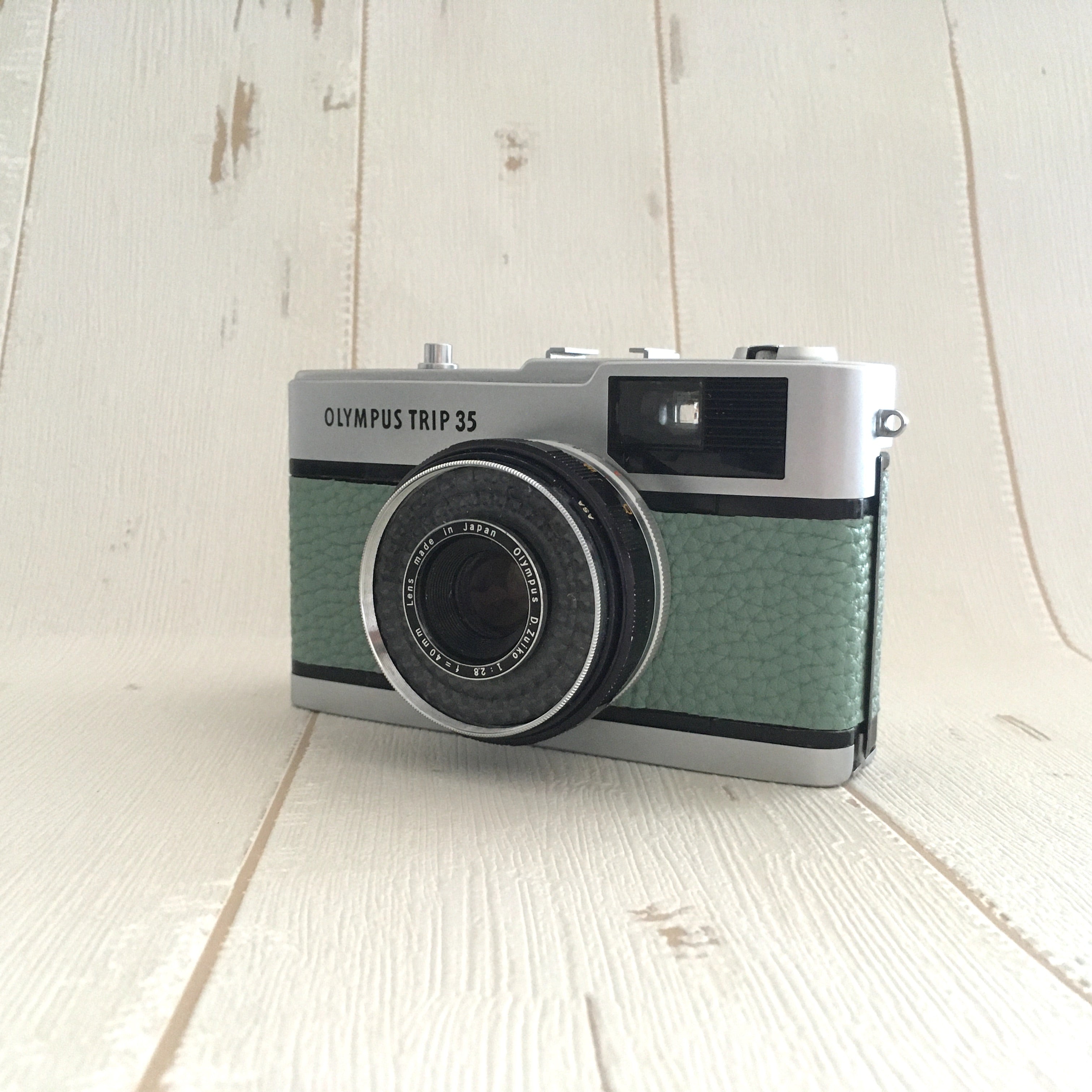 Olympus TRIP35 with water green leatehr – Contrail Camera