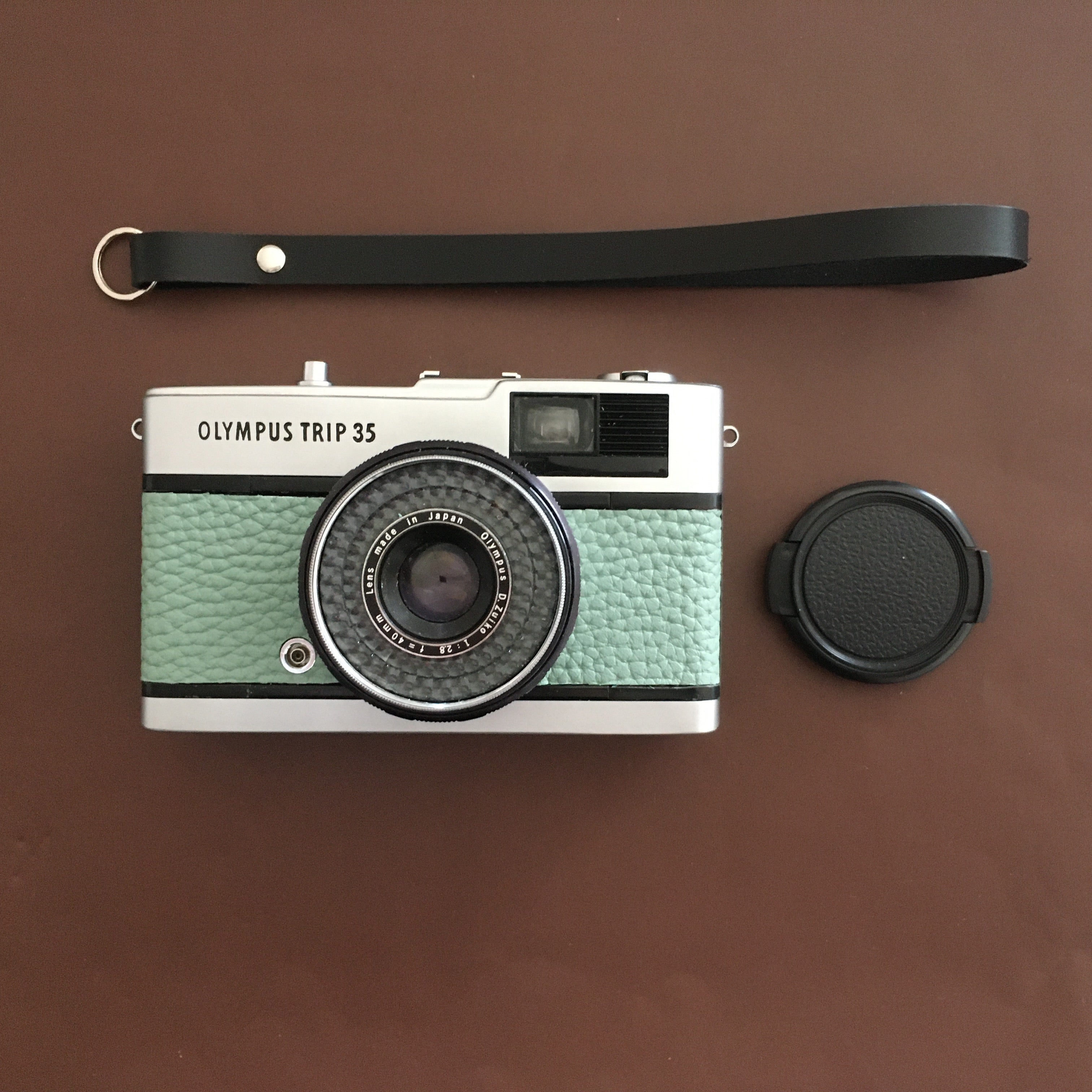 Olympus TRIP35 with water green leatehr – Contrail Camera