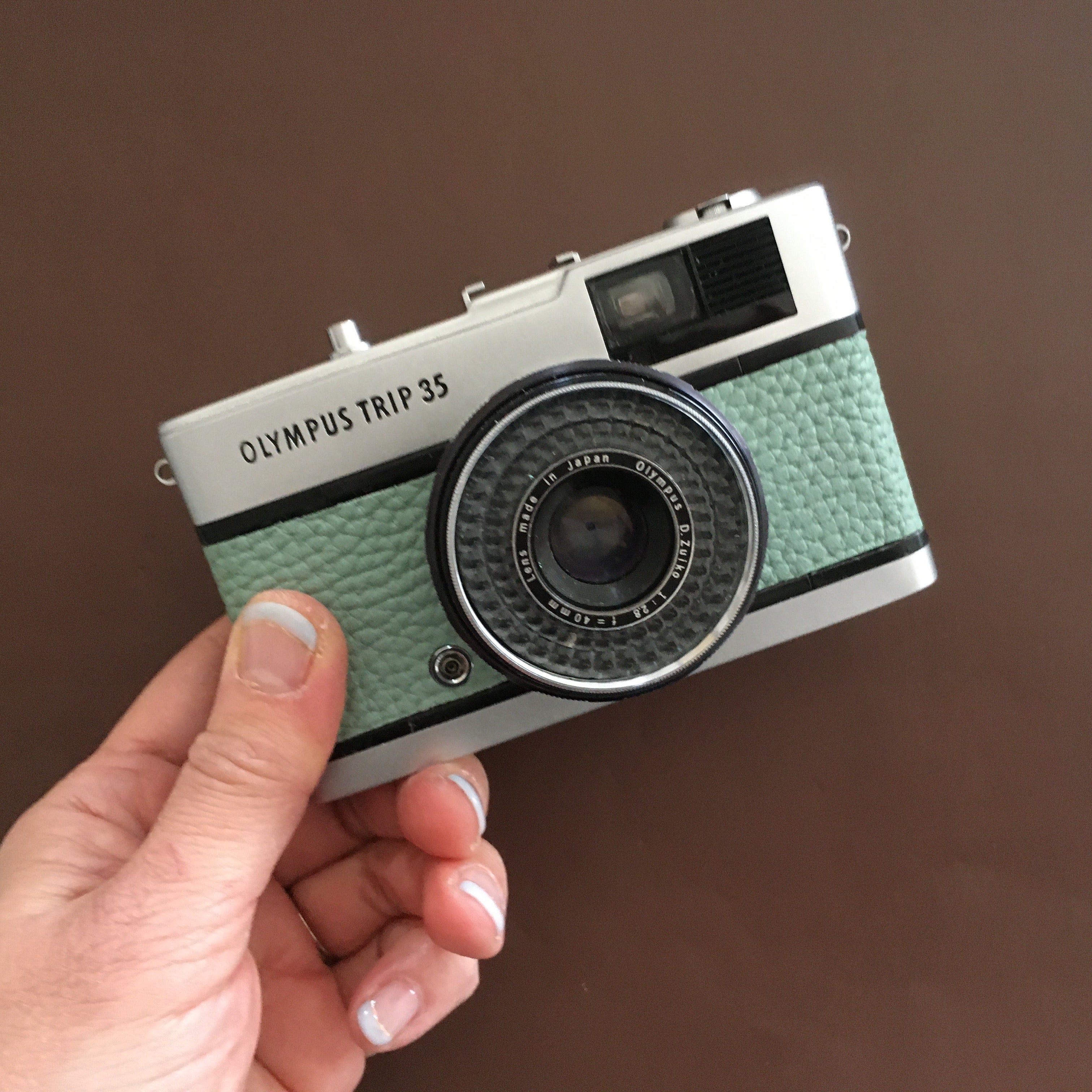 Olympus TRIP35 with water green leatehr – Contrail Camera