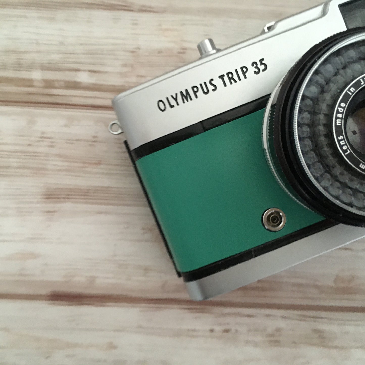 Olympus TRIP35 with jade green smooth leather