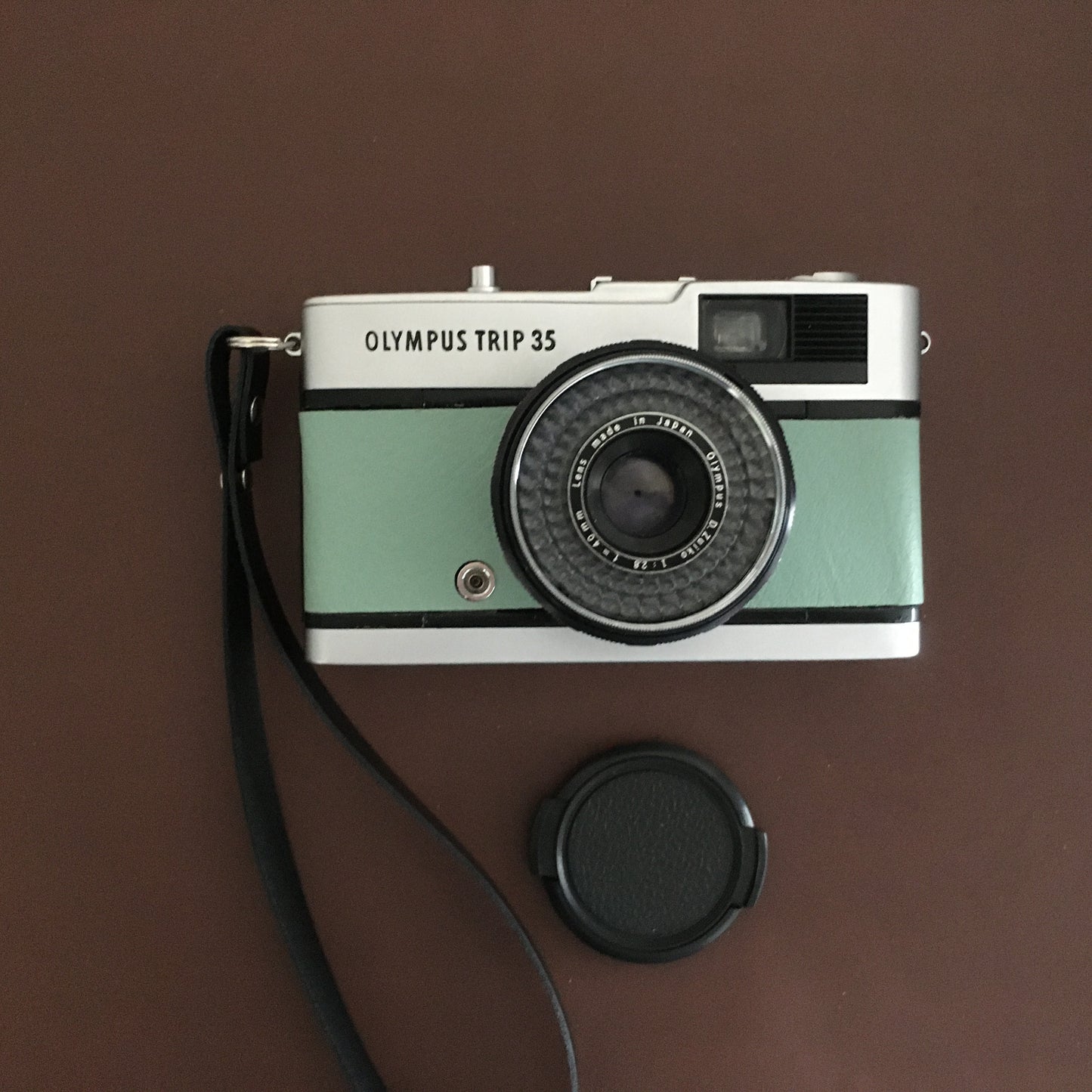 Olympus  TRIP35  with opal green smooth leather
