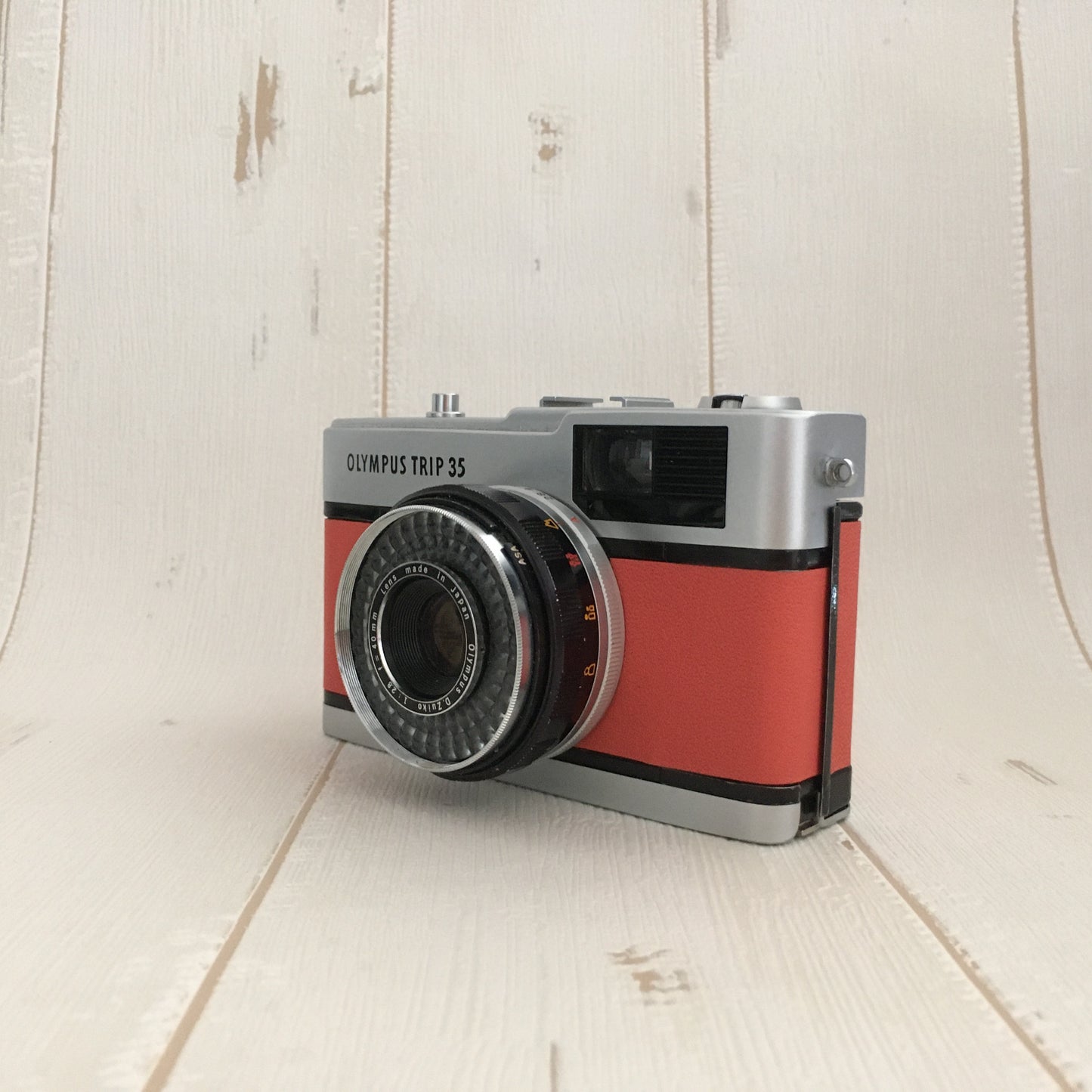 Olympus TRIP35  with vermillion pink leather